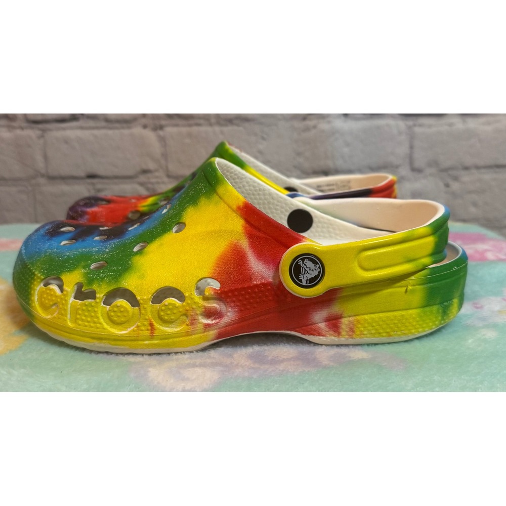 Crocs Baya Glitter‎ Tie Dye Clogs Rainbow Multi Color Womens 7 Mens 5 Slip On